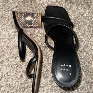 A New Day Black and Tan Strappy Heels